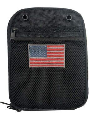 Tactical Organizer Pouch With American Flag Patch Black 7" X 9" Zippered Mesh Po